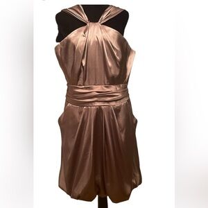 David’s Bridal copper sleeveless dress, balloon hem, pockets, size 14